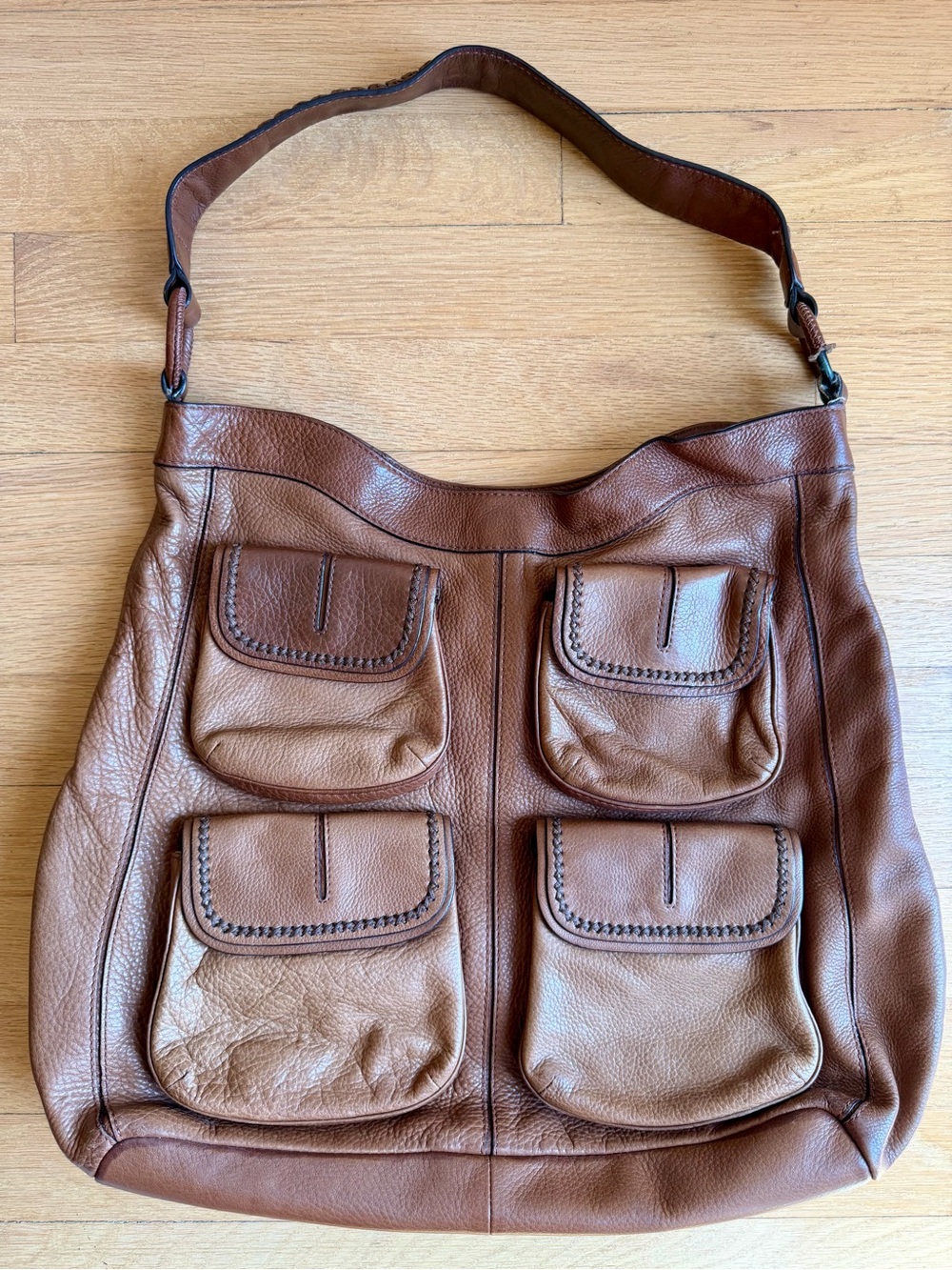 Banana Republic - Brown Pebbled Leather Shoulder/Hobo Bag, Pockets! - Picture 6 of 14
